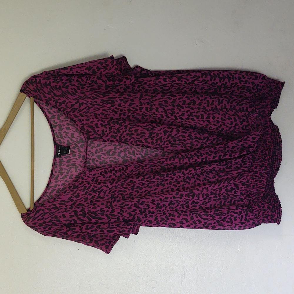 Torrid Pink Animal Print Sheer Faux Wrap Top sz 4
